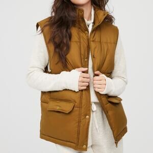 AERIE Offline Oversized Puffer Vest Gold Brown Medium M